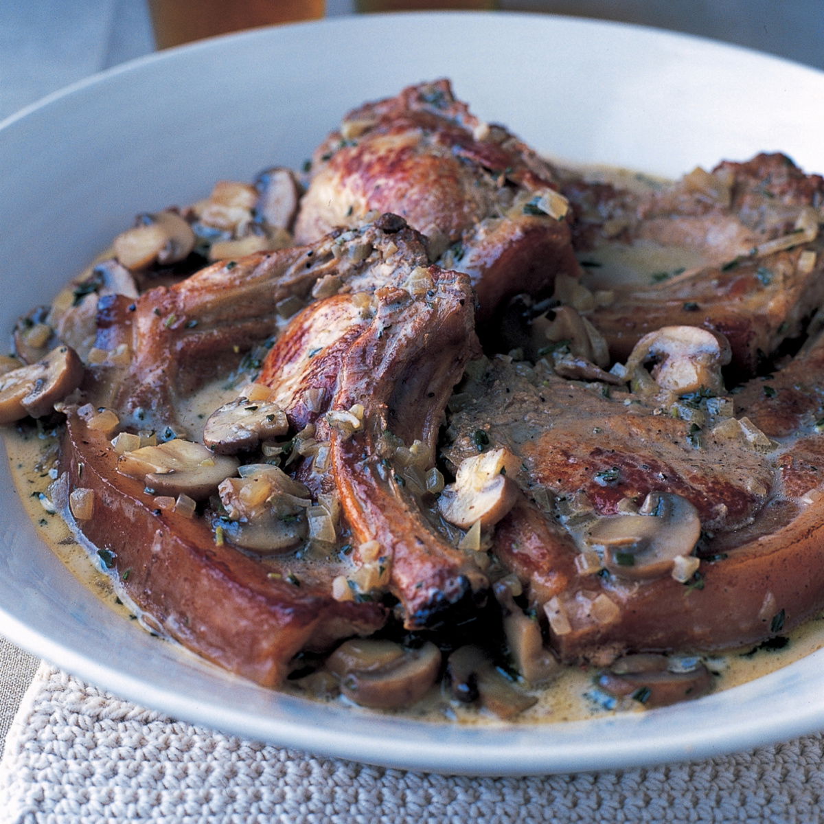 Pork cider braised pork with cream and mushrooms