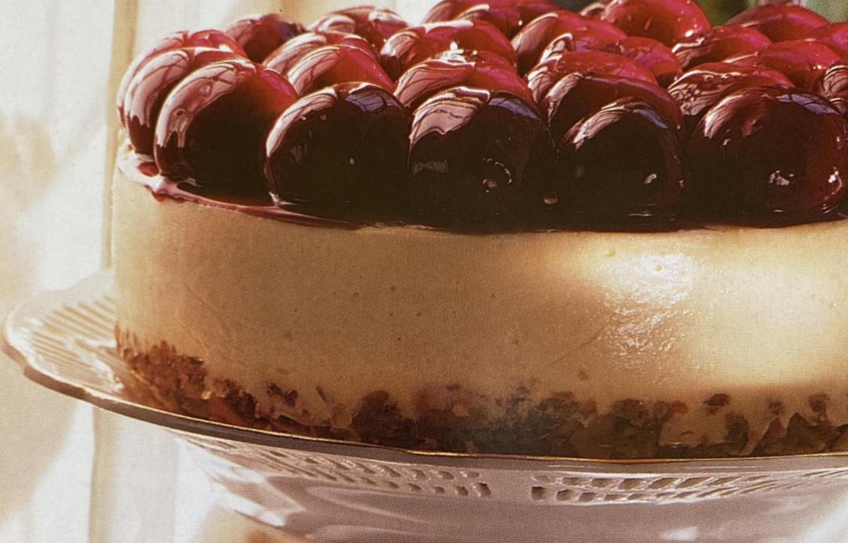 A picture of Cake of the Week: Ricotta and Cherry Cheesecake with Fresh and Dried Cherry Sauce