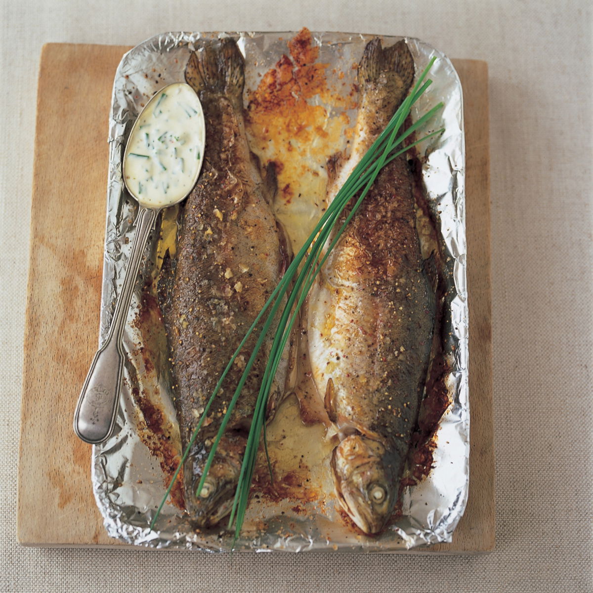 Fish trout with butter creme fraiche and chives