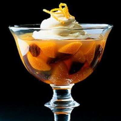 A picture of Delia's Sparkling Cider Jellies with Dried Fruits topped with Cider Syllabub recipe