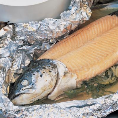 Foil Baked Whole Fresh Salmon With