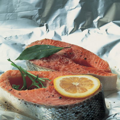 A picture of Delia's Salmon Steaks with Avocado and Creme Fraiche Sauce recipe