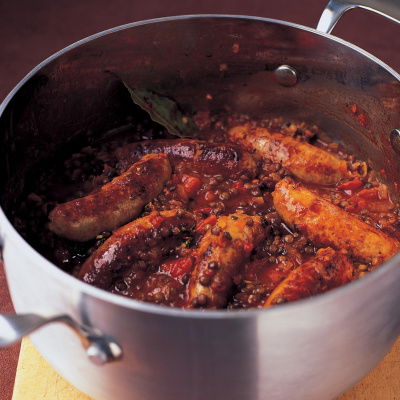 A picture of Delia's Sausages with Puy Lentils recipe